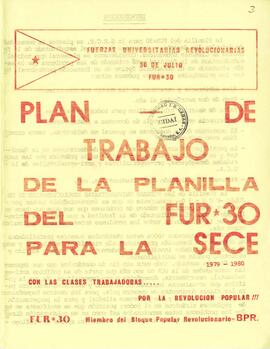 Plan de trabajo de la planilla del FUR-30 para la SECE 1979-1980