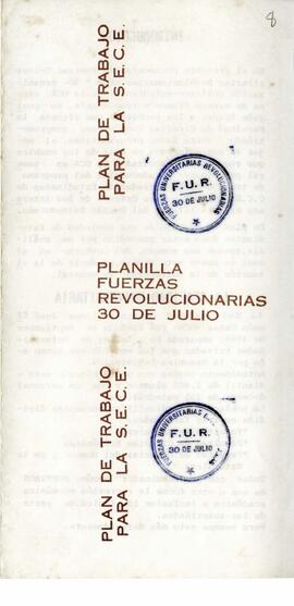 Plan de trabajo para SECE. Planilla Fuerzas Revolucionarias 30 de Julio