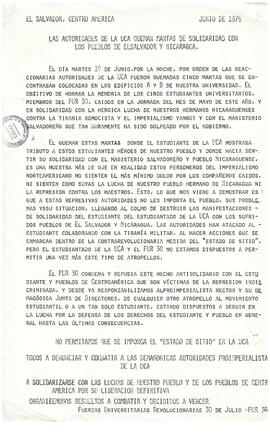 Las autoridades de la UCA queman mantas de solidaridad con los pueblos de El Salvador y Nicaragua