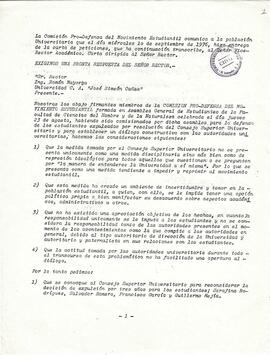 Carta dirigida al rector Román Mayorga por parte de la Comisión Pro-defensa del Movimiento Estudi...