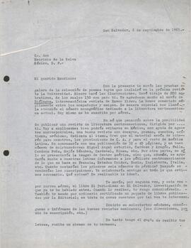 Carta a Mauricio de la Selva, 6 de septimbre de 1965